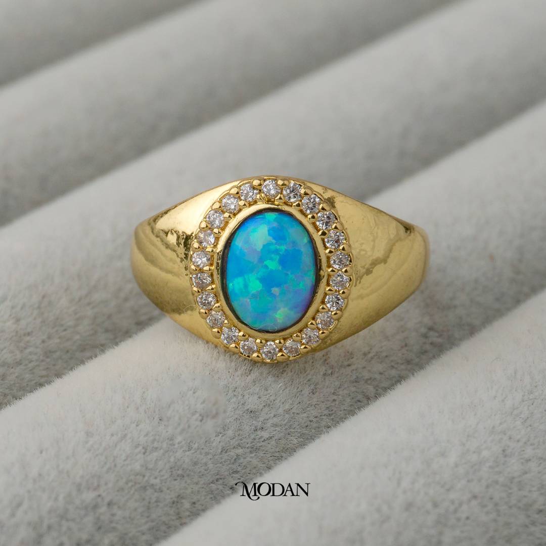 Oval Opal Adjustable Ring Cincin Oval Adjustable Hypoallergenic Gold Plated