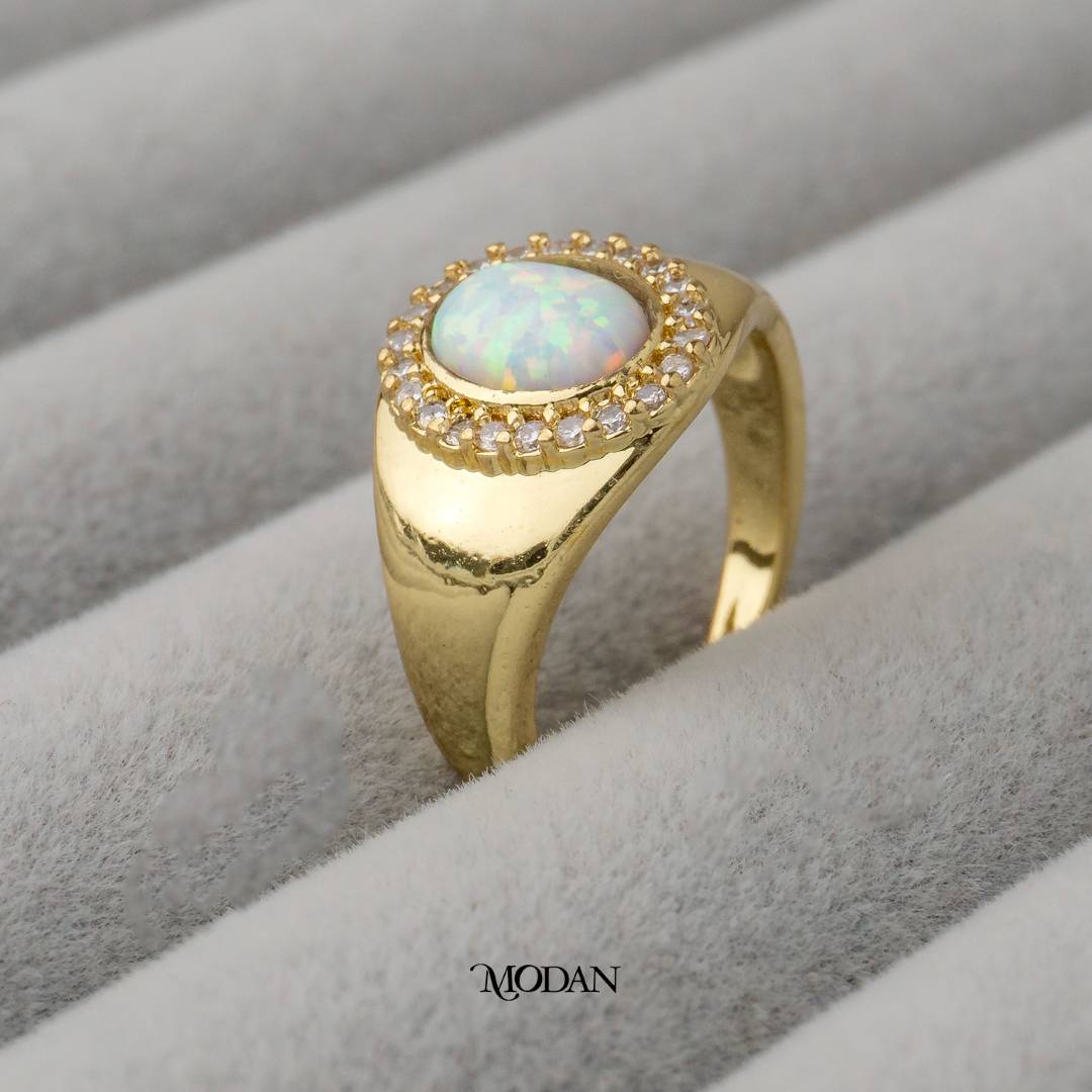 Oval Opal Adjustable Ring Cincin Oval Adjustable Hypoallergenic Gold Plated
