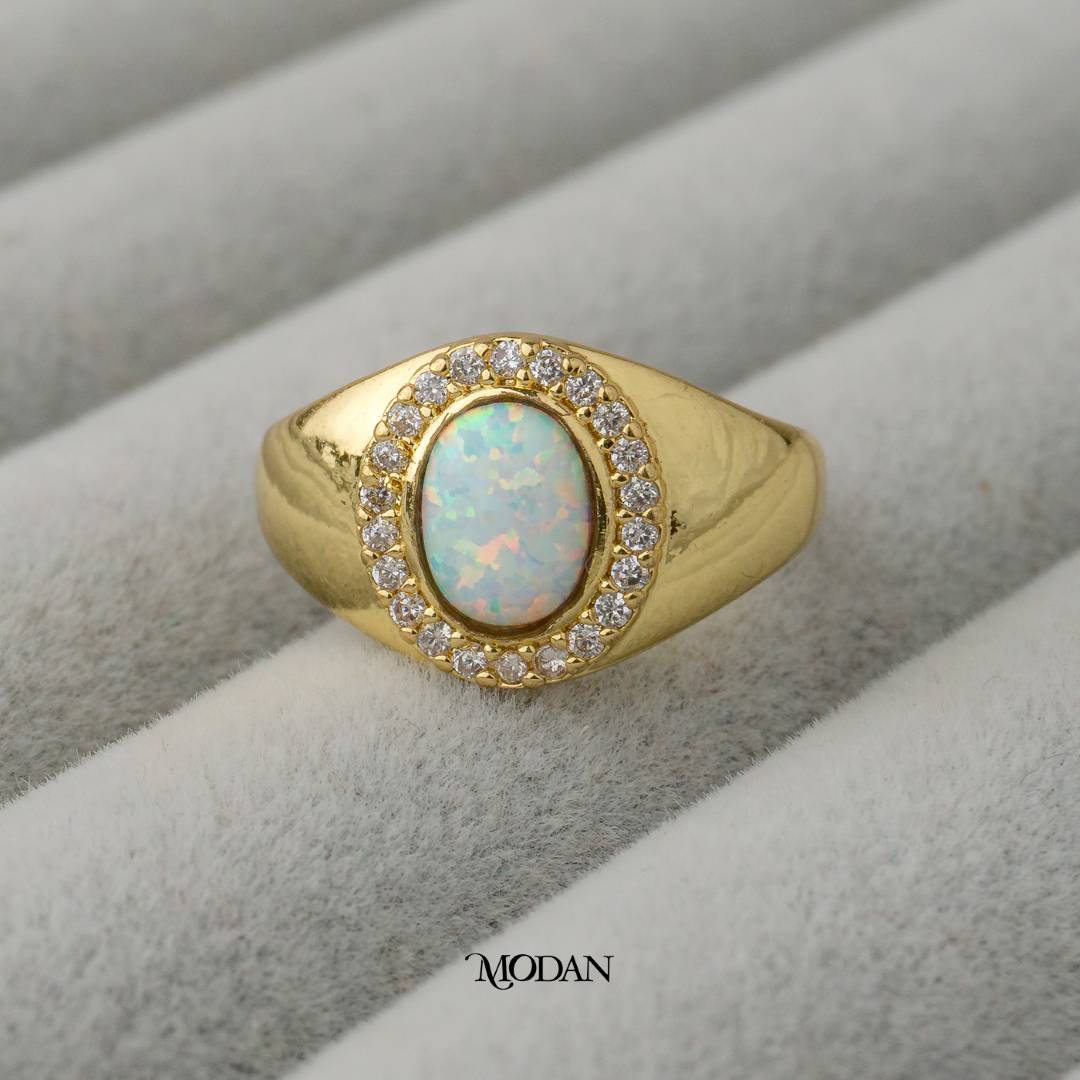 Oval Opal Adjustable Ring Cincin Oval Adjustable Hypoallergenic Gold Plated