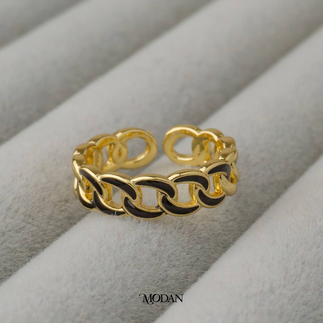 Colorful Enamel Chain Ring Adjustable Cincin Warna-Warni Rantai Hypoallergenic Gold Plated