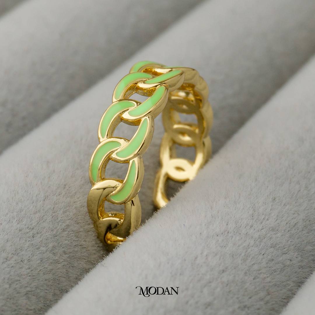 Colorful Enamel Chain Ring Adjustable Cincin Warna-Warni Rantai Hypoallergenic Gold Plated
