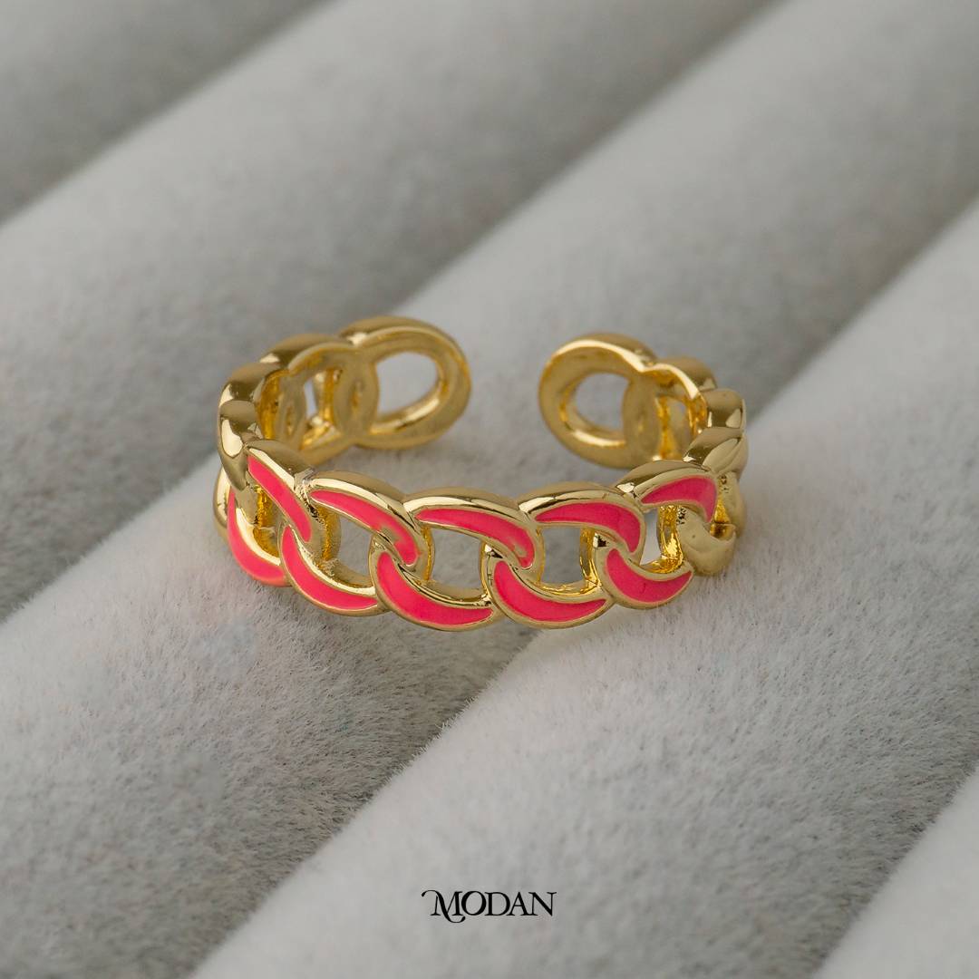 Colorful Enamel Chain Ring Adjustable Cincin Warna-Warni Rantai Hypoallergenic Gold Plated