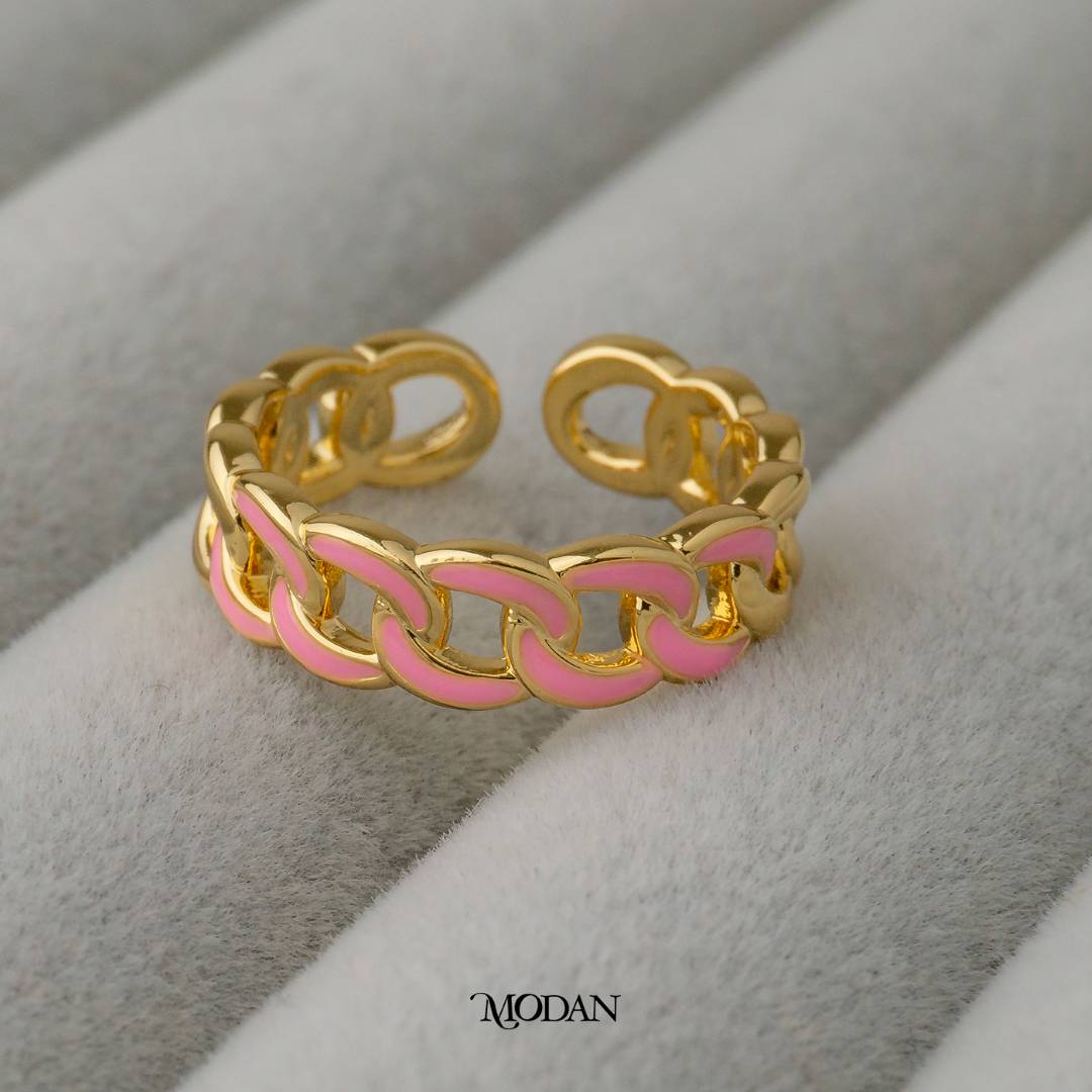Colorful Enamel Chain Ring Adjustable Cincin Warna-Warni Rantai Hypoallergenic Gold Plated