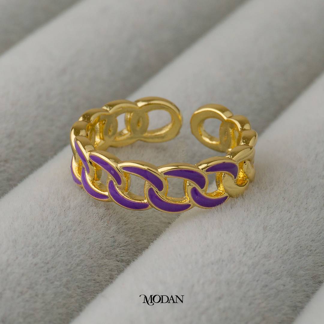 Colorful Enamel Chain Ring Adjustable Cincin Warna-Warni Rantai Hypoallergenic Gold Plated