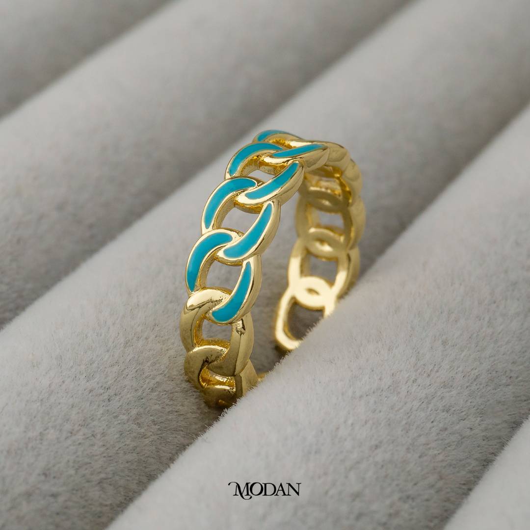 Colorful Enamel Chain Ring Adjustable Cincin Warna-Warni Rantai Hypoallergenic Gold Plated