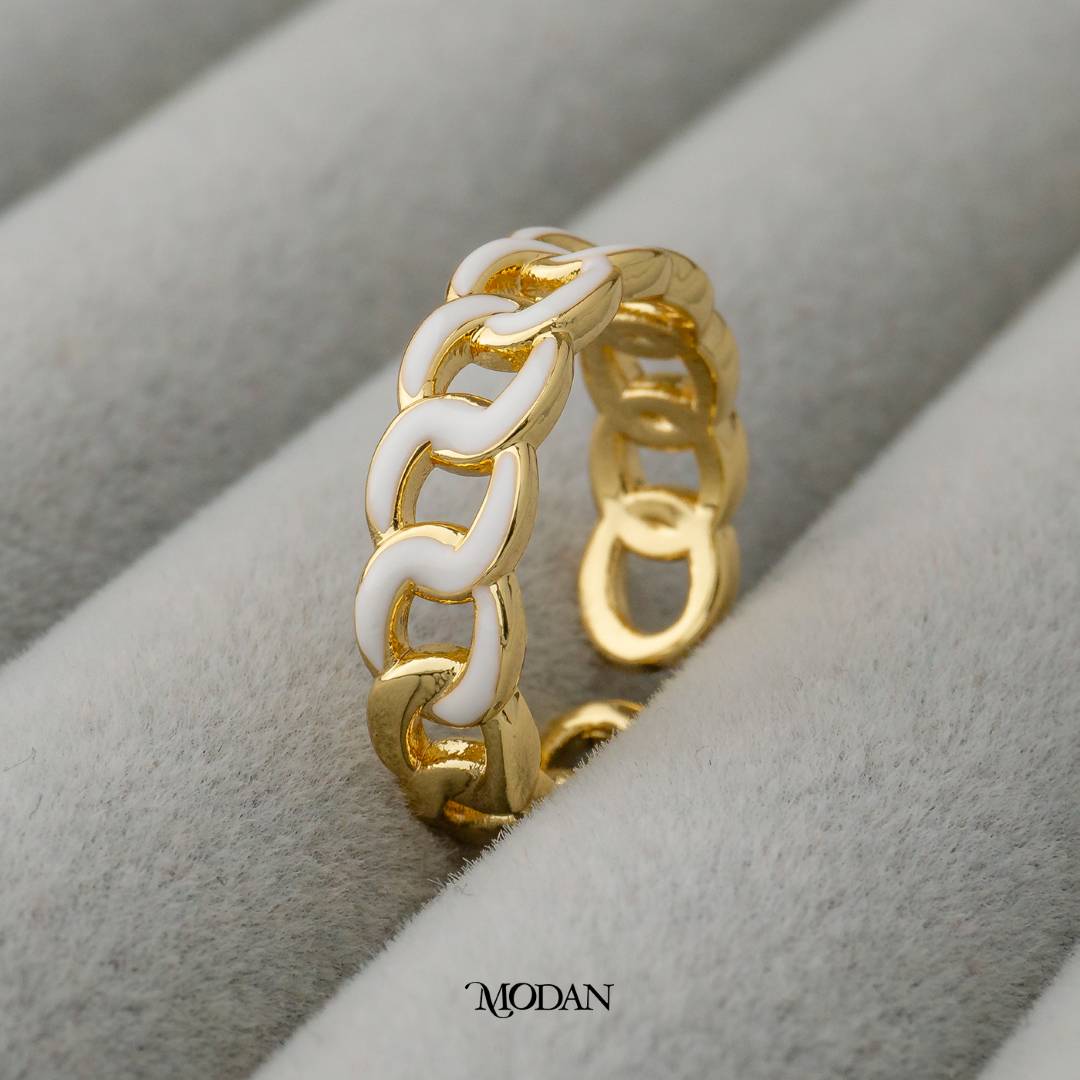 Colorful Enamel Chain Ring Adjustable Cincin Warna-Warni Rantai Hypoallergenic Gold Plated