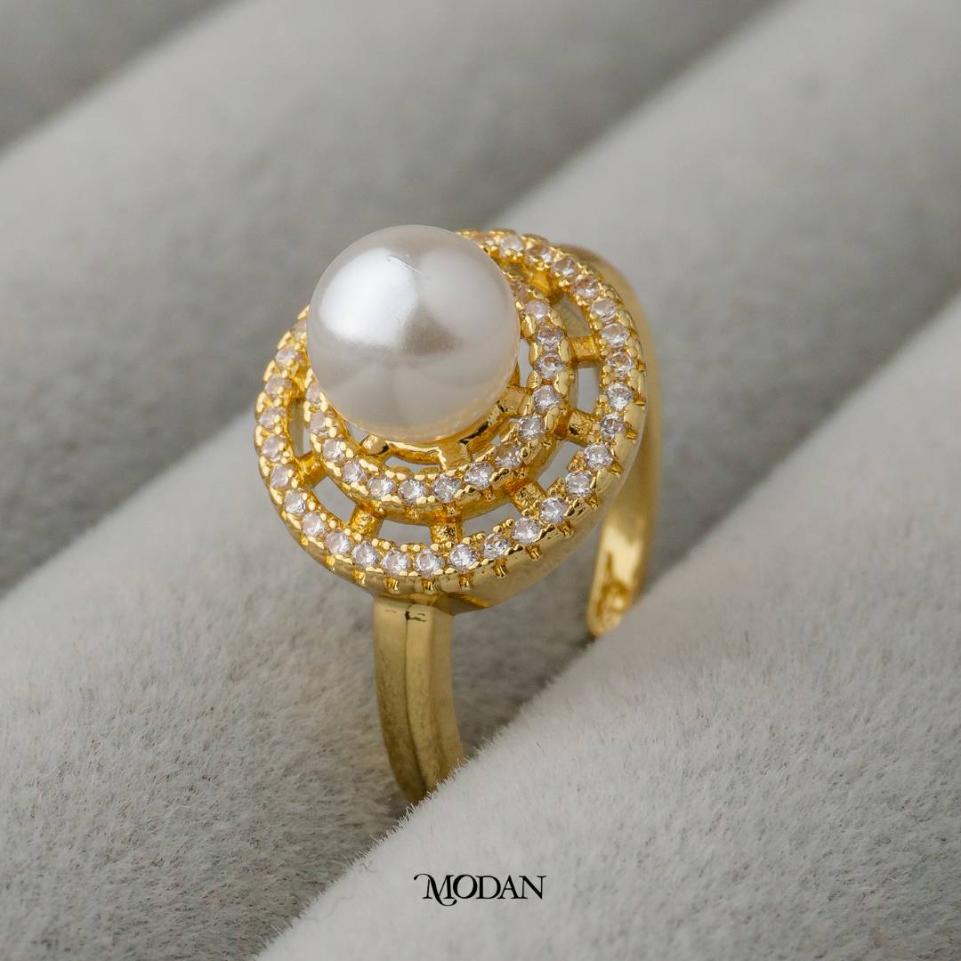 Sparkling Radiant Round Adjustable Ring Cincin Bulat Mutiara Hypoallergenic Gold Plated