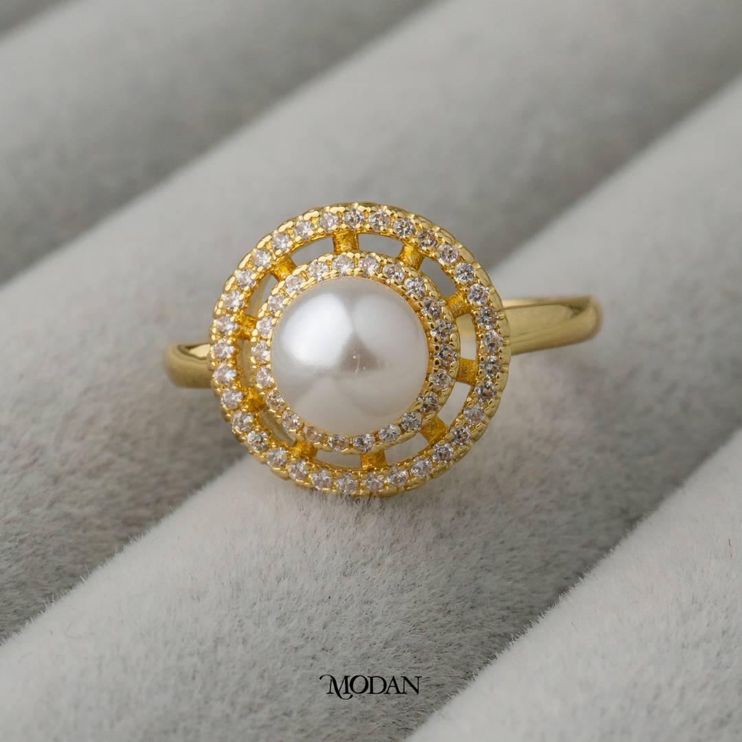 Sparkling Radiant Round Adjustable Ring Cincin Bulat Mutiara Hypoallergenic Gold Plated