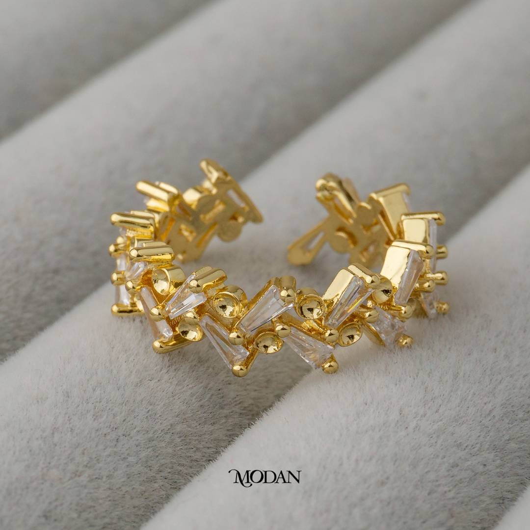 Baguette Zig-Zag Sparkle Ring Cincin Zig-Zag Hypoallergenic Gold Plated