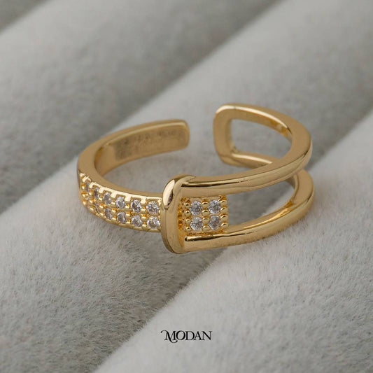 Buckle Double Band Statement Ring Cincin Sabuk Dua Garis Hypoallergenic Gold Plated