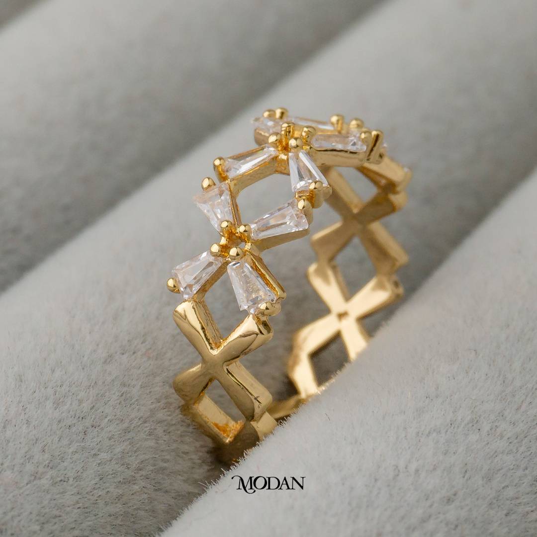 Baguette Cirss Cross Eternity Ring Cincin Silang Hypoallergenic Gold Plated