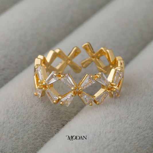 Baguette Cirss Cross Eternity Ring Cincin Silang Hypoallergenic Gold Plated