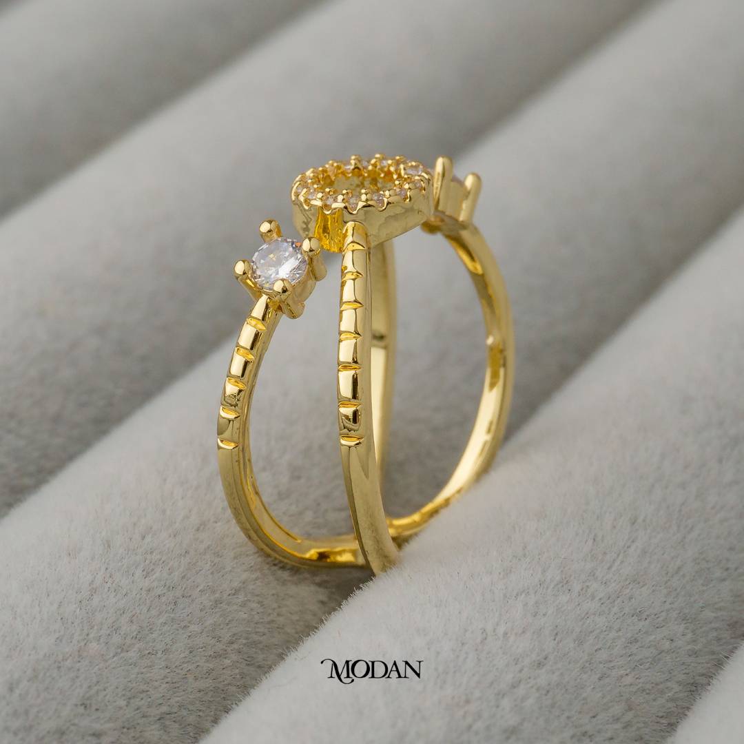 Geometric Round Double Band Ring Cincin Bulat 2 Rangka Hypoallergenic Gold Plated