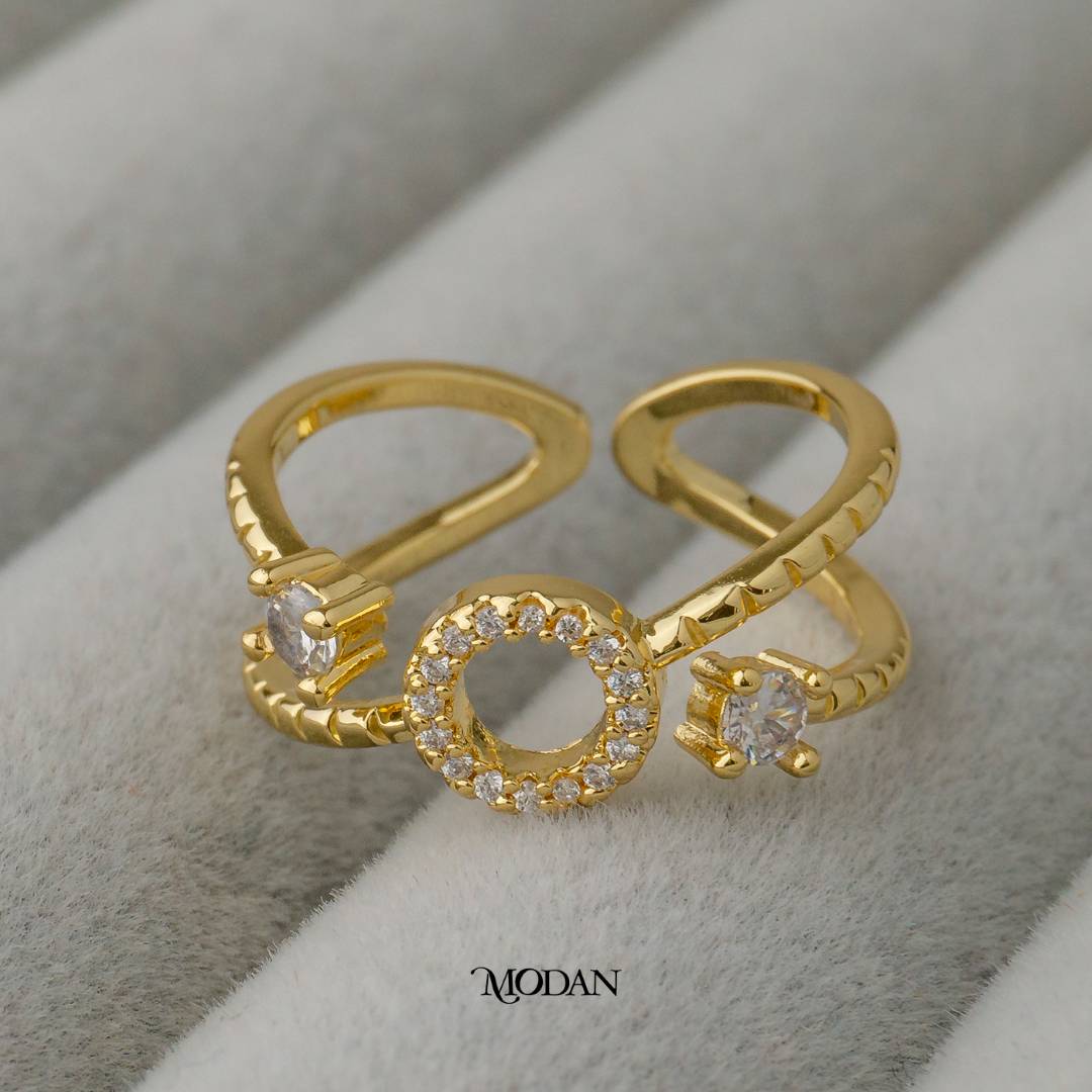 Geometric Round Double Band Ring Cincin Bulat 2 Rangka Hypoallergenic Gold Plated