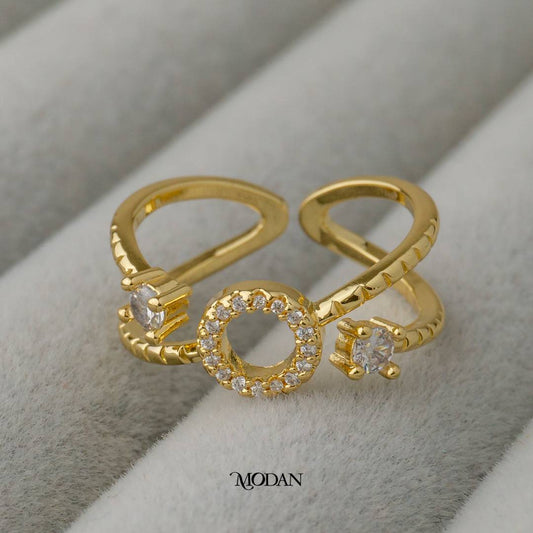 Geometric Round Double Band Ring Cincin Bulat 2 Rangka Hypoallergenic Gold Plated