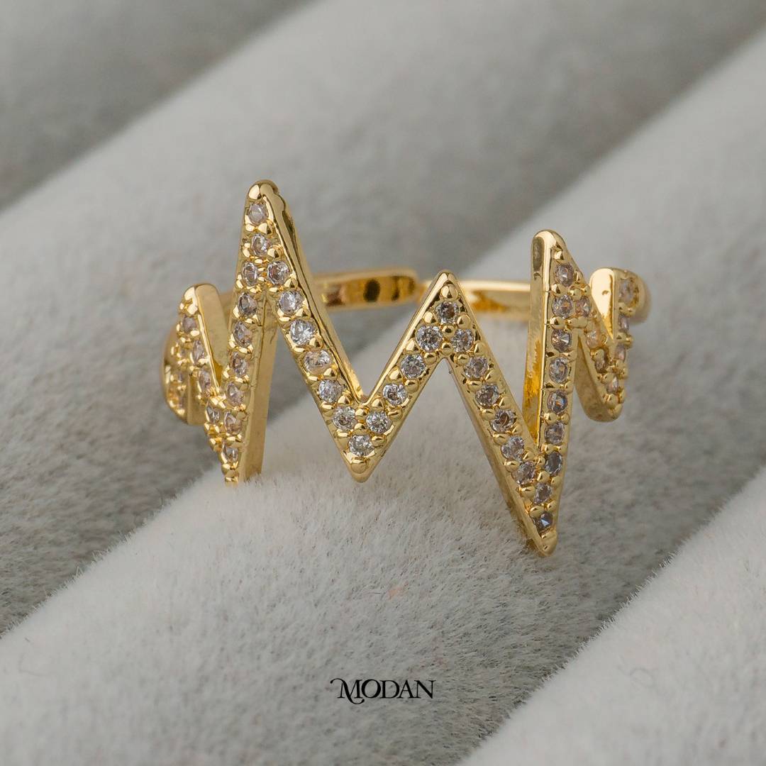 Statement Heartbeat Micro Paved Ring Cincin Detak Jantung Hypoallergenic Gold Plated