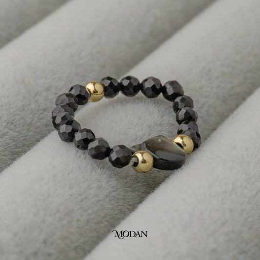 White And Black Cat Crystal Beads Ring Cincin Kucing Kristal Putih Dan Hitam Hypoallergenic Gold Plated