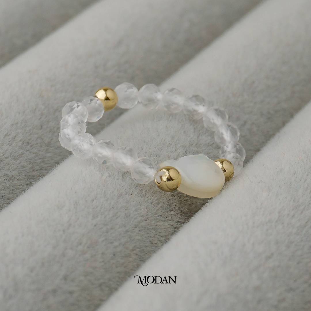 White And Black Cat Crystal Beads Ring Cincin Kucing Kristal Putih Dan Hitam Hypoallergenic Gold Plated