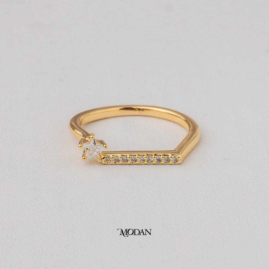 Unique Star Cut Solitaire Adjustable Ring Cincin Bintang Unik Hypoallergenic Gold Plated