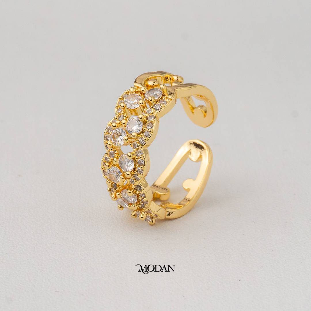 Braided Pave Wave Band Adjustable Ring Cincin Motif Jalin Gelombang Hypoallergenic Gold Plated