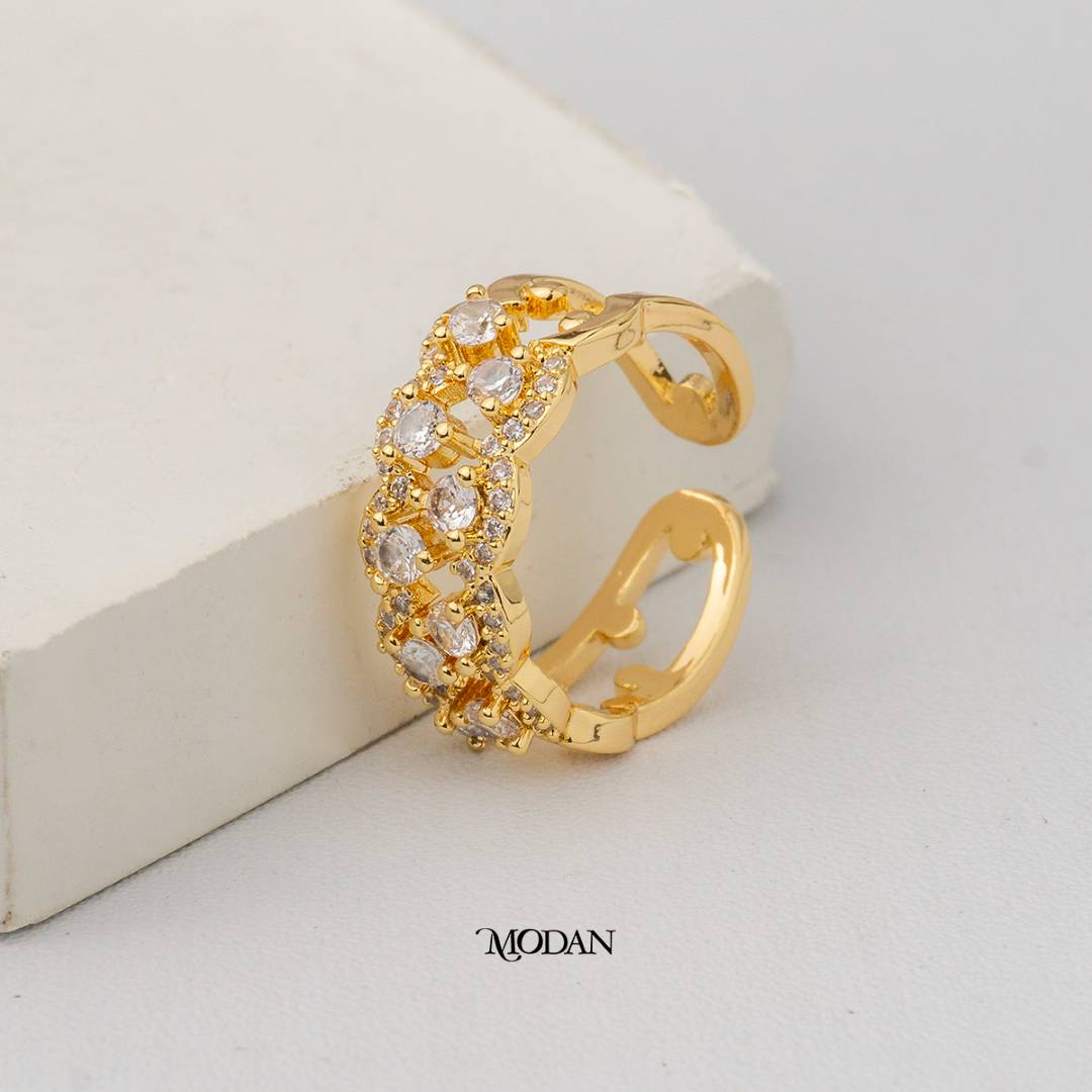 Braided Pave Wave Band Adjustable Ring Cincin Motif Jalin Gelombang Hypoallergenic Gold Plated