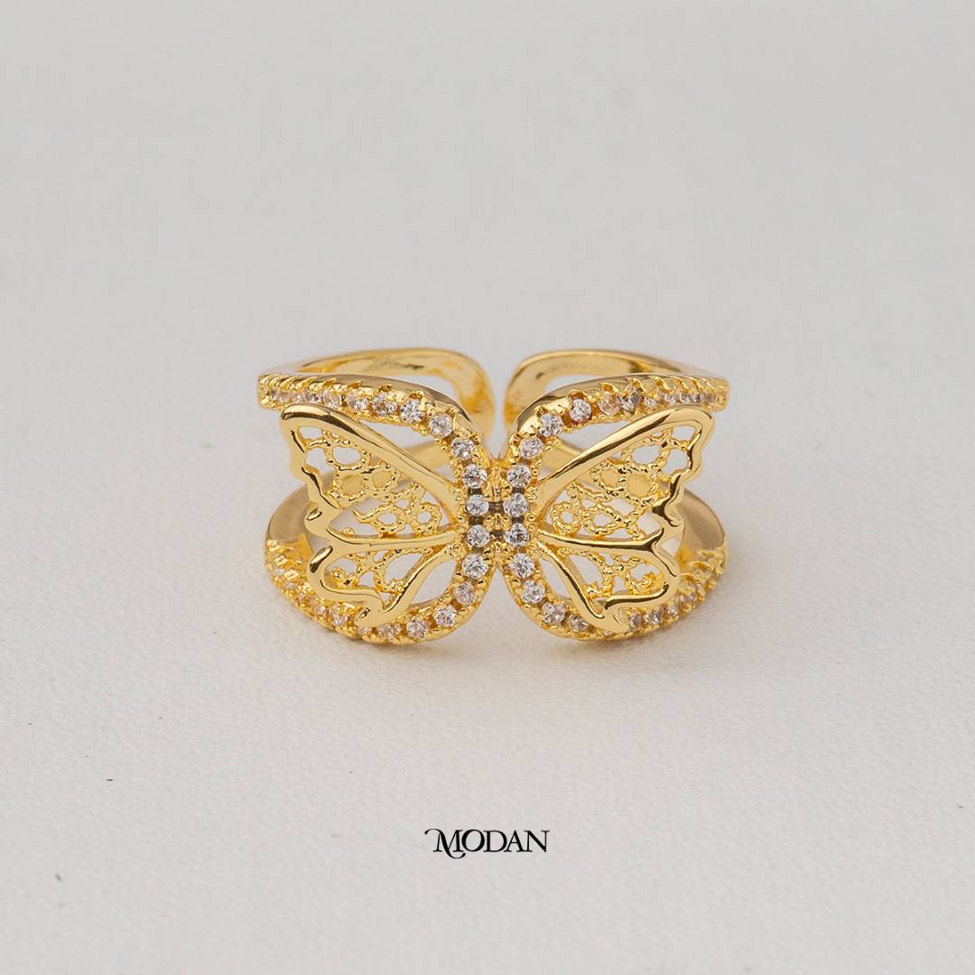 Filigree Butterfly Bypass Adjustable Ring Cincin Kupu-Kupu Statement Hypoallergenic Gold Plated