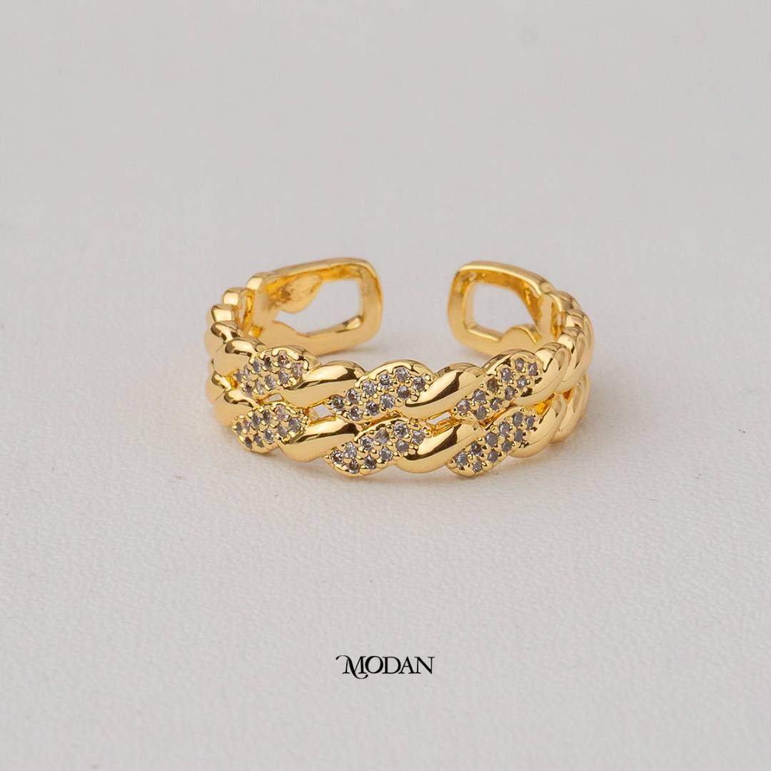 Twisted Rope Textured Adjustable Ring Cincin Motif Jalin Tali Hypoallergenic Gold Plated
