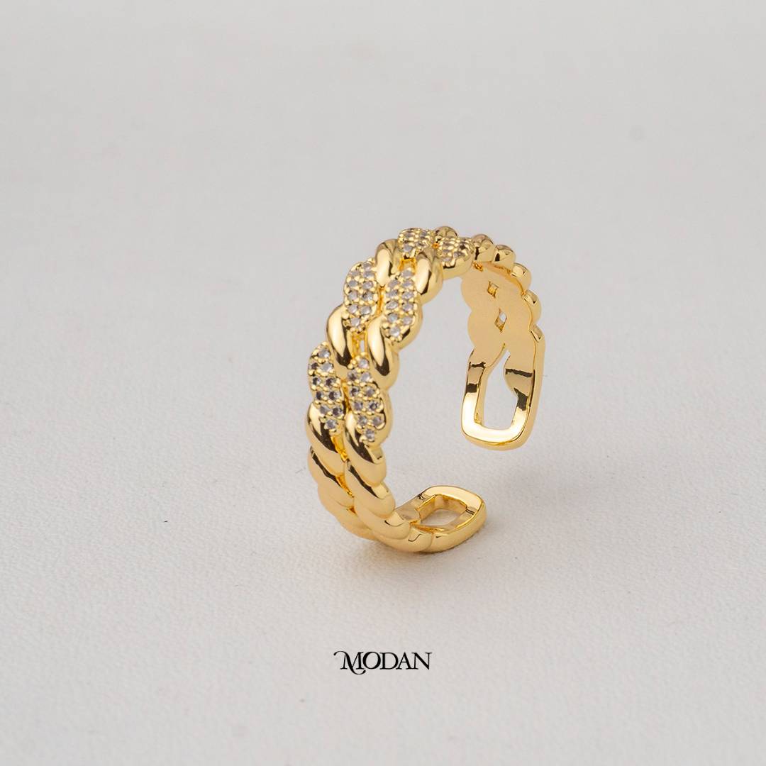 Twisted Rope Textured Adjustable Ring Cincin Motif Jalin Tali Hypoallergenic Gold Plated