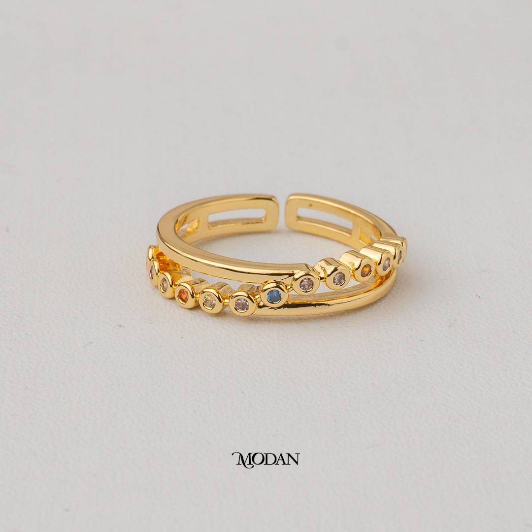 Pastel Rainbow Bezel Setting Adjustable Ring Cincin Bintai Warna Pastel Hypoallergenic Gold Plated