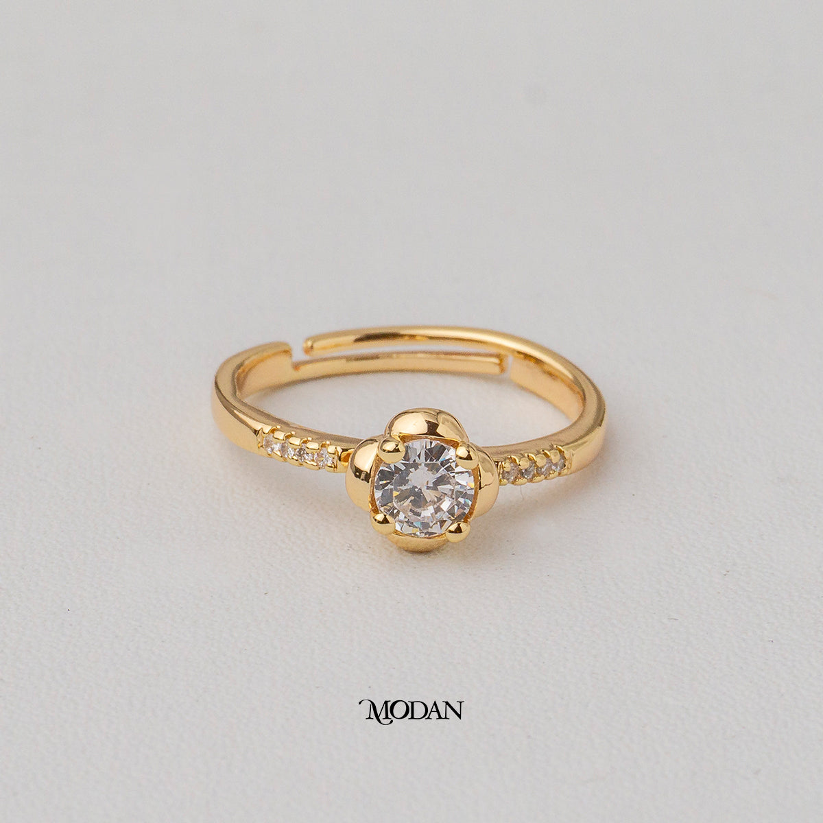 Floral Blossom Solitaire Adjustable Ring Cincin Bunga Mekar Hypoallergenic Gold Plated
