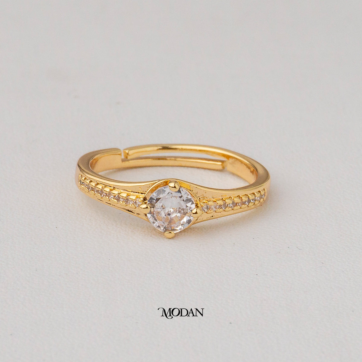 Split Shank Solitaire Adjustable Ring Cincin Solitaire Rangka Belah Hypoallergenic Gold Plated