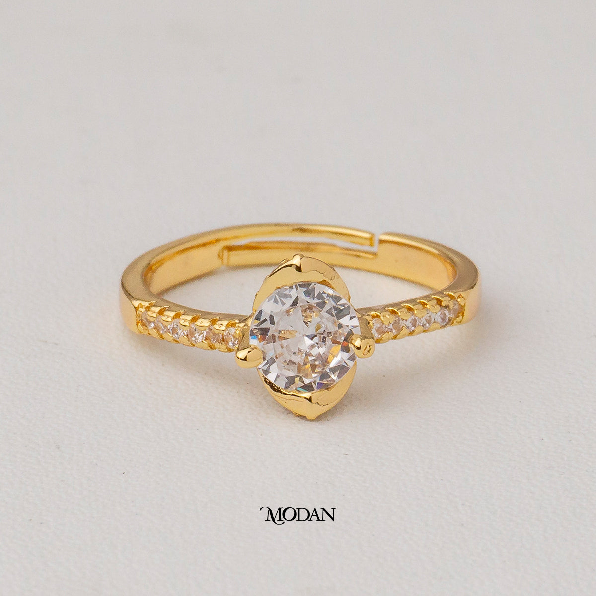 Marquise Shaped Floral Lotus Solitaire Adjustable Ring Cincin Solitaire Kelopak Teratai Hypoallergenic Gold Plated
