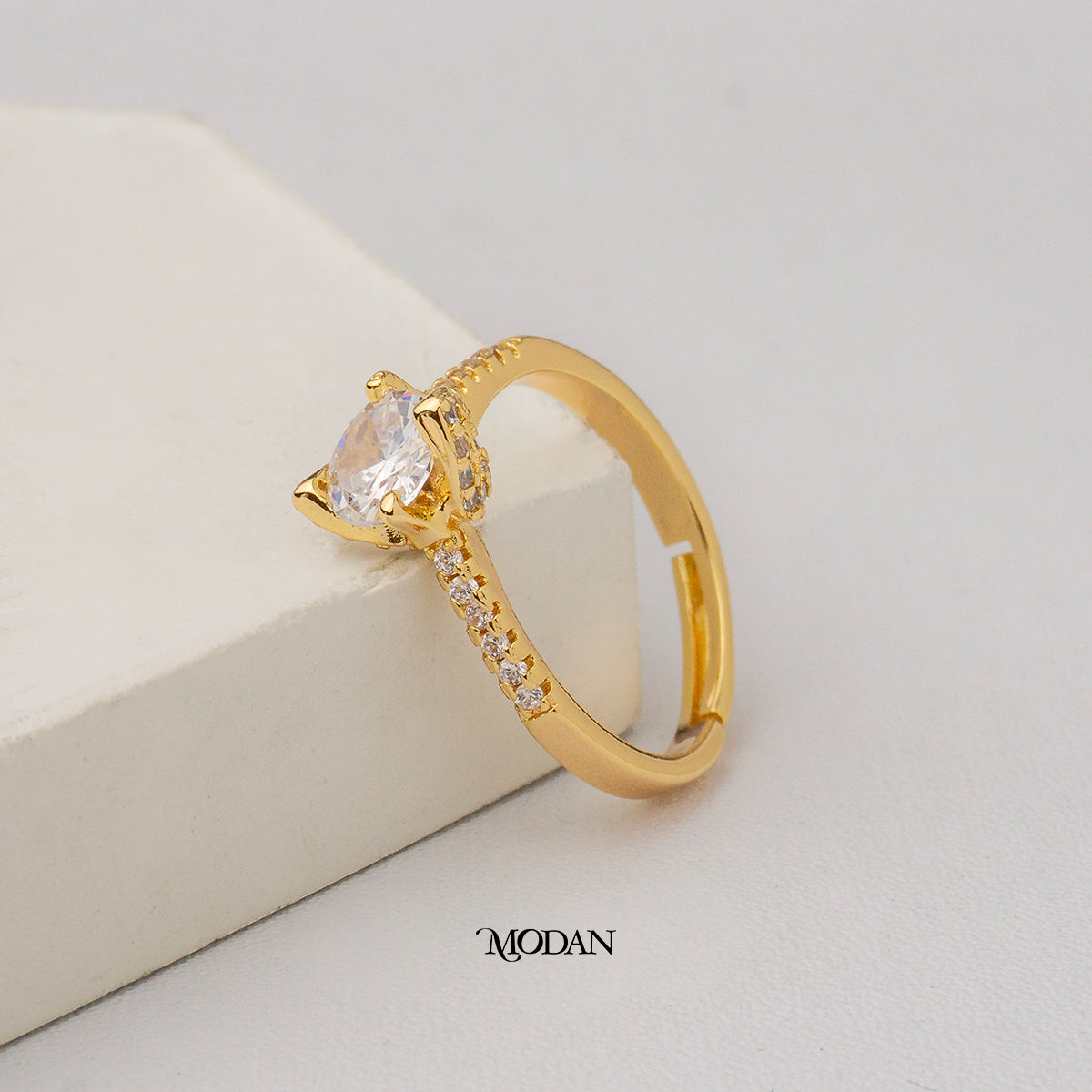 Marquise Shaped Floral Lotus Solitaire Adjustable Ring Cincin Solitaire Kelopak Teratai Hypoallergenic Gold Plated
