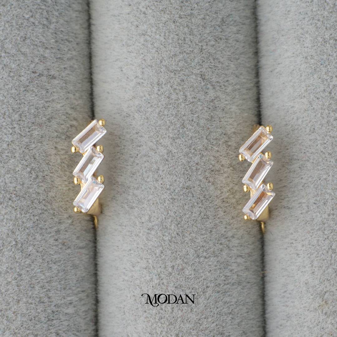 Triple Baguette Hoop Earrings DIY Earrings Findings Pengait Anting Elegant Hypoallergenic Gold Filled