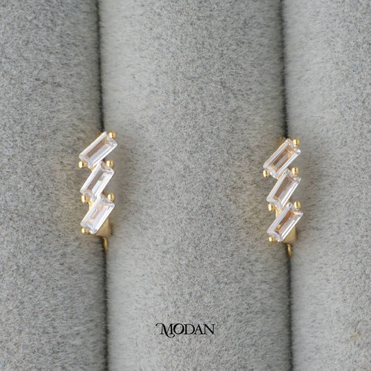 Triple Baguette Hoop Earrings DIY Earrings Findings Pengait Anting Elegant Hypoallergenic Gold Filled