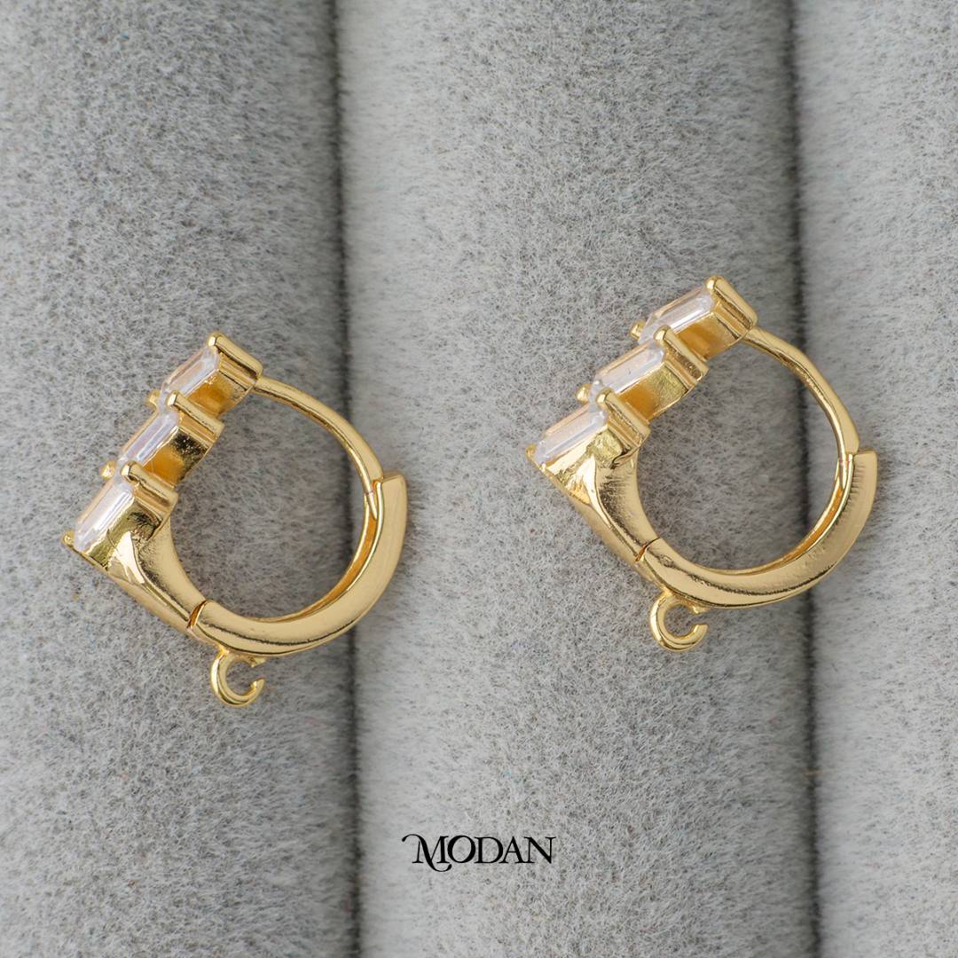 Triple Baguette Hoop Earrings DIY Earrings Findings Pengait Anting Elegant Hypoallergenic Gold Filled