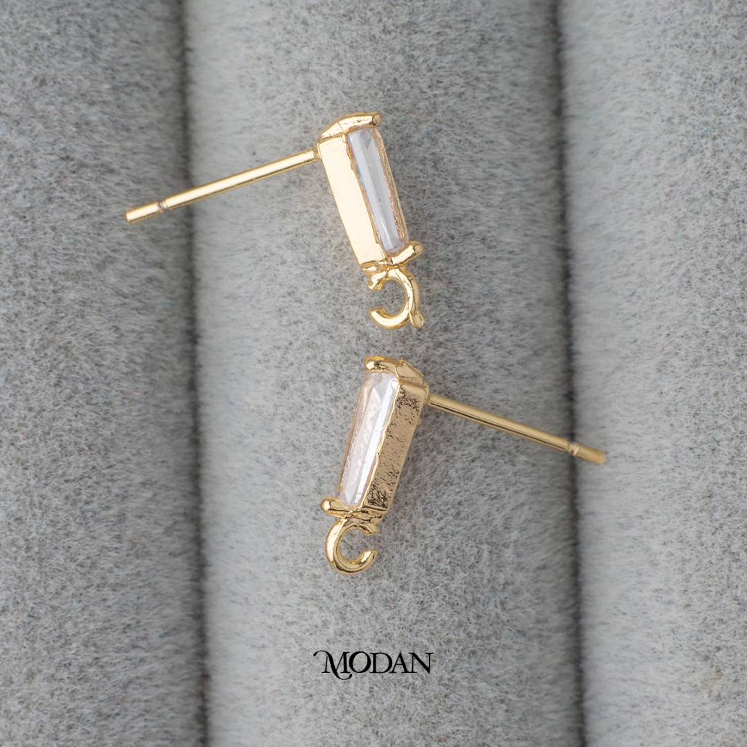 Mini Baguette Cut Stud Earrings DIY Earrings Findings Pengait Anting Tusuk Kecil Hypoallergenic Gold Filled