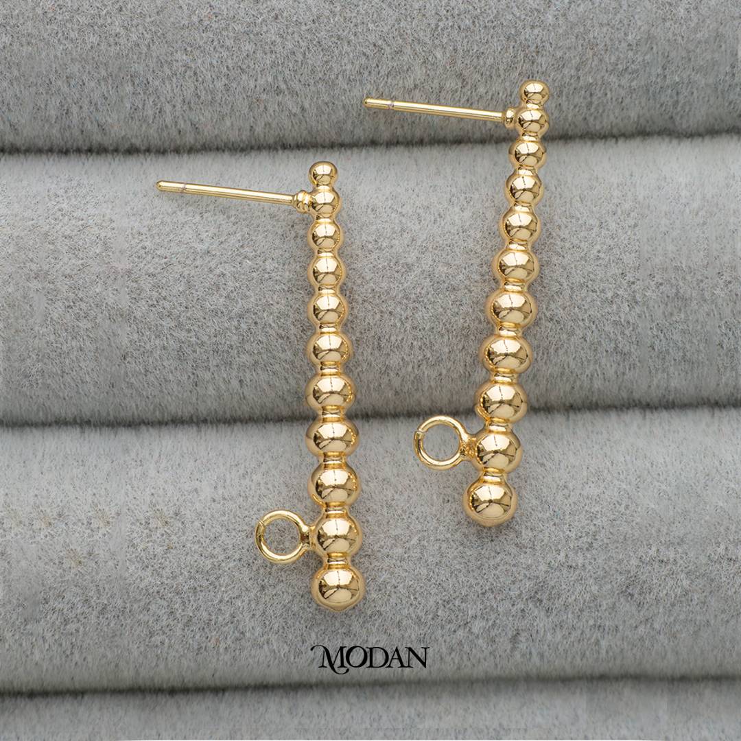 Long Beads Stud Earrings DIY Earrings Findings Pengait Anting Bola Panjang Hypoallergenic Gold Plated