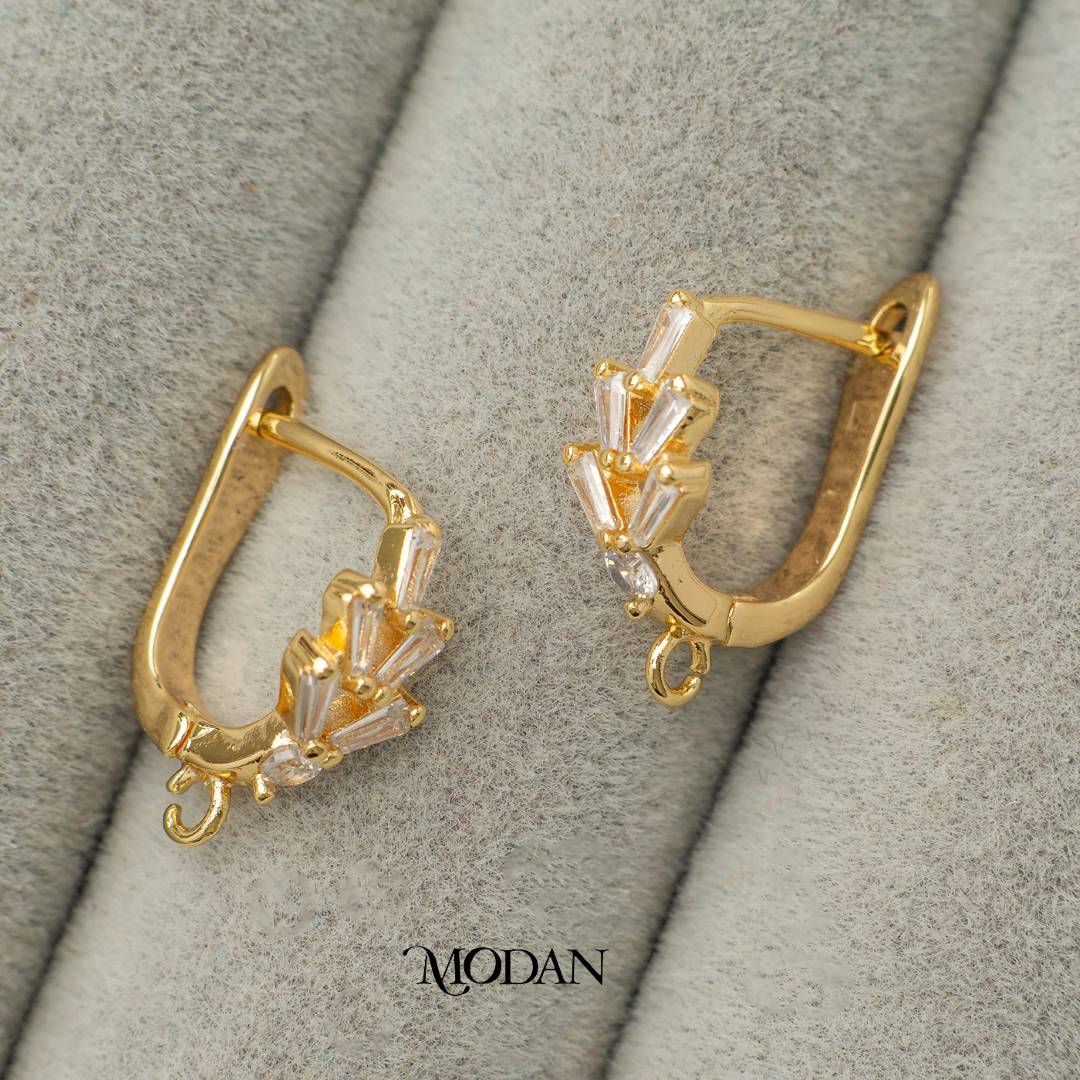Leaf Baguette English Lock Earrings DIY Earrings Findings Pengait Anting Bunga Baguette Unfinished Hypoallergenic Gold Filled