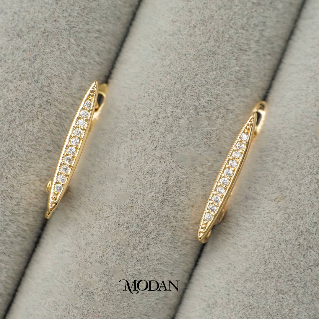 Micro Paved Lined English Lock Earrings DIY Earrings Findings Pengait Anting Berlian Pasir Garis Unfinished Hypoallergenic Gold Filled
