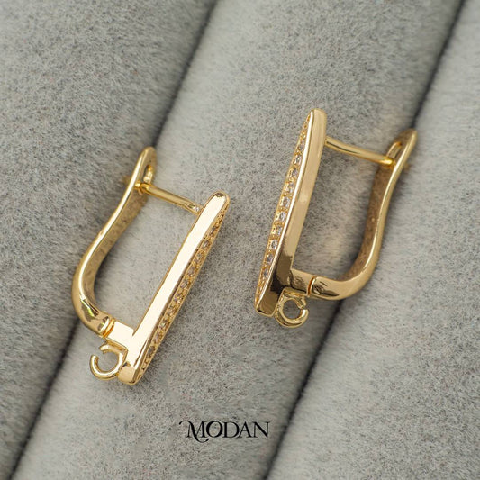 Micro Paved Lined English Lock Earrings DIY Earrings Findings Pengait Anting Berlian Pasir Garis Unfinished Hypoallergenic Gold Filled
