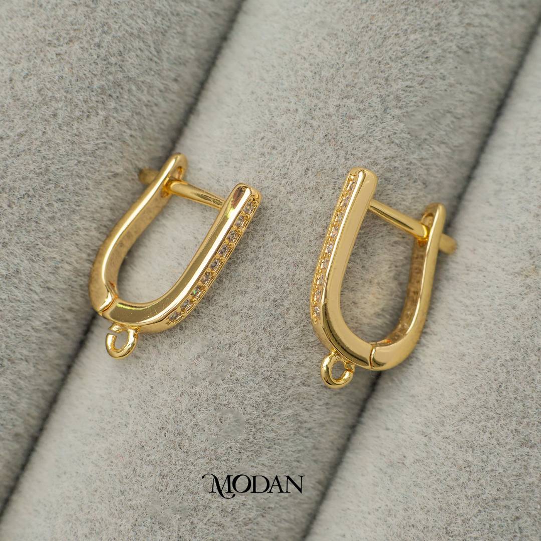 Simple Micro Paved Lined English Lock Earrings DIY Earrings Findings Pengait Anting Berlian Pasir Garis Unfinished Hypoallergenic Gold Filled