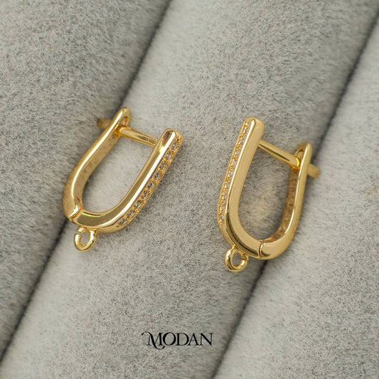 Simple Micro Paved Lined English Lock Earrings DIY Earrings Findings Pengait Anting Berlian Pasir Garis Unfinished Hypoallergenic Gold Filled