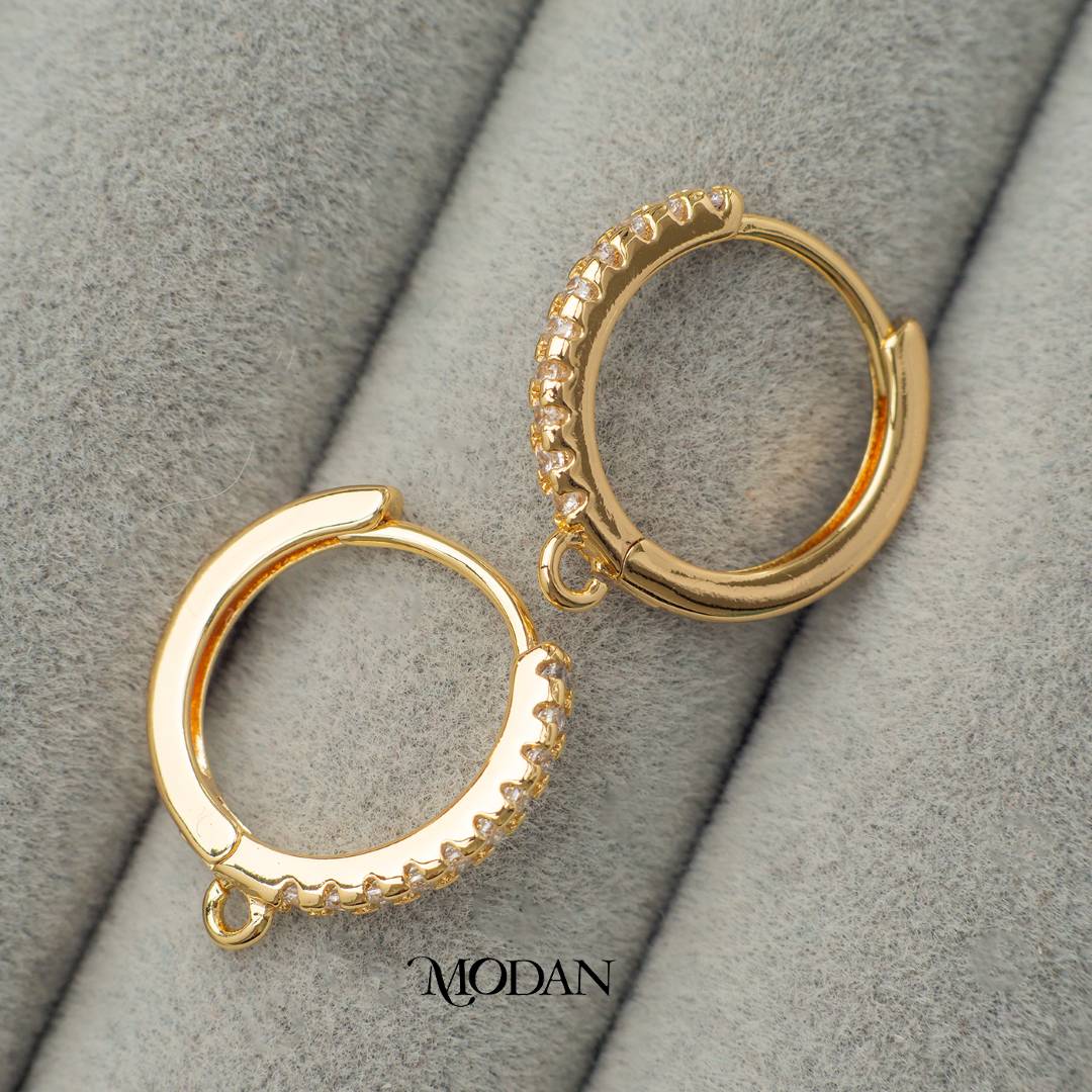 (18mm) Micro Paved  Zirconia Hoops Earring DIY Earrings Findings Pengait Anting Bulat Mata Pasir Unfinished Hypoallergenic Gold Filled