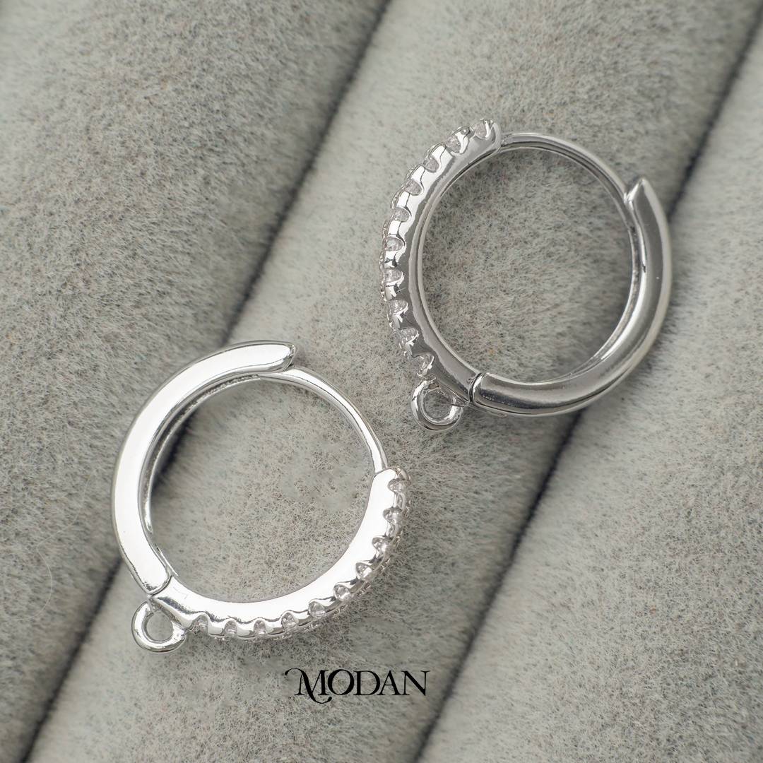 (18mm) Micro Paved  Zirconia Hoops Earring DIY Earrings Findings Pengait Anting Bulat Mata Pasir Unfinished Hypoallergenic Gold Filled