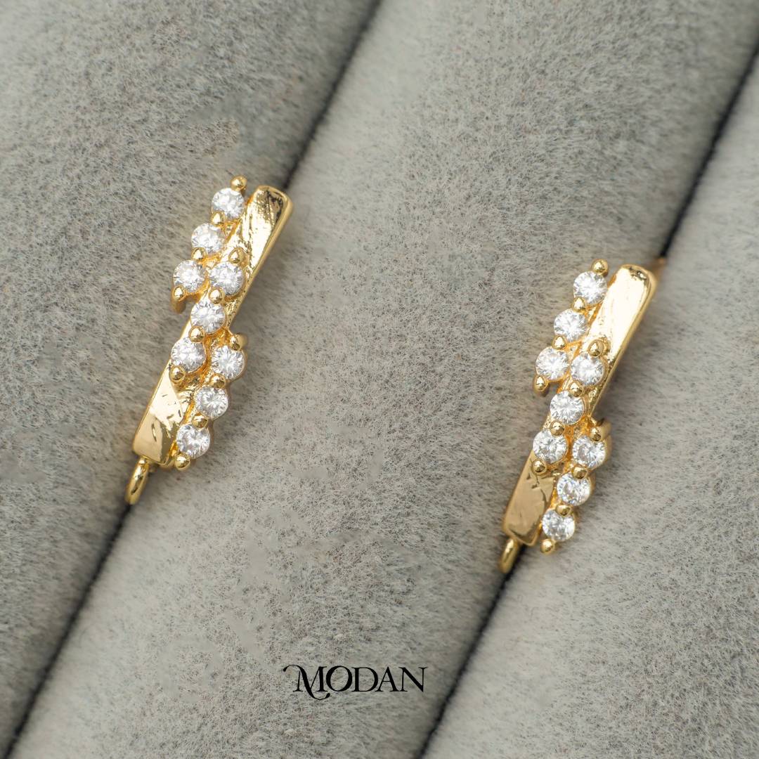 Triple Cubic Zirconia English Lock  DIY Earrings Findings Pengait Anting Berlian Elegant Unfinished Hypoallergenic Gold Filled