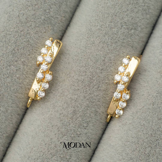 Triple Cubic Zirconia English Lock  DIY Earrings Findings Pengait Anting Berlian Elegant Unfinished Hypoallergenic Gold Filled