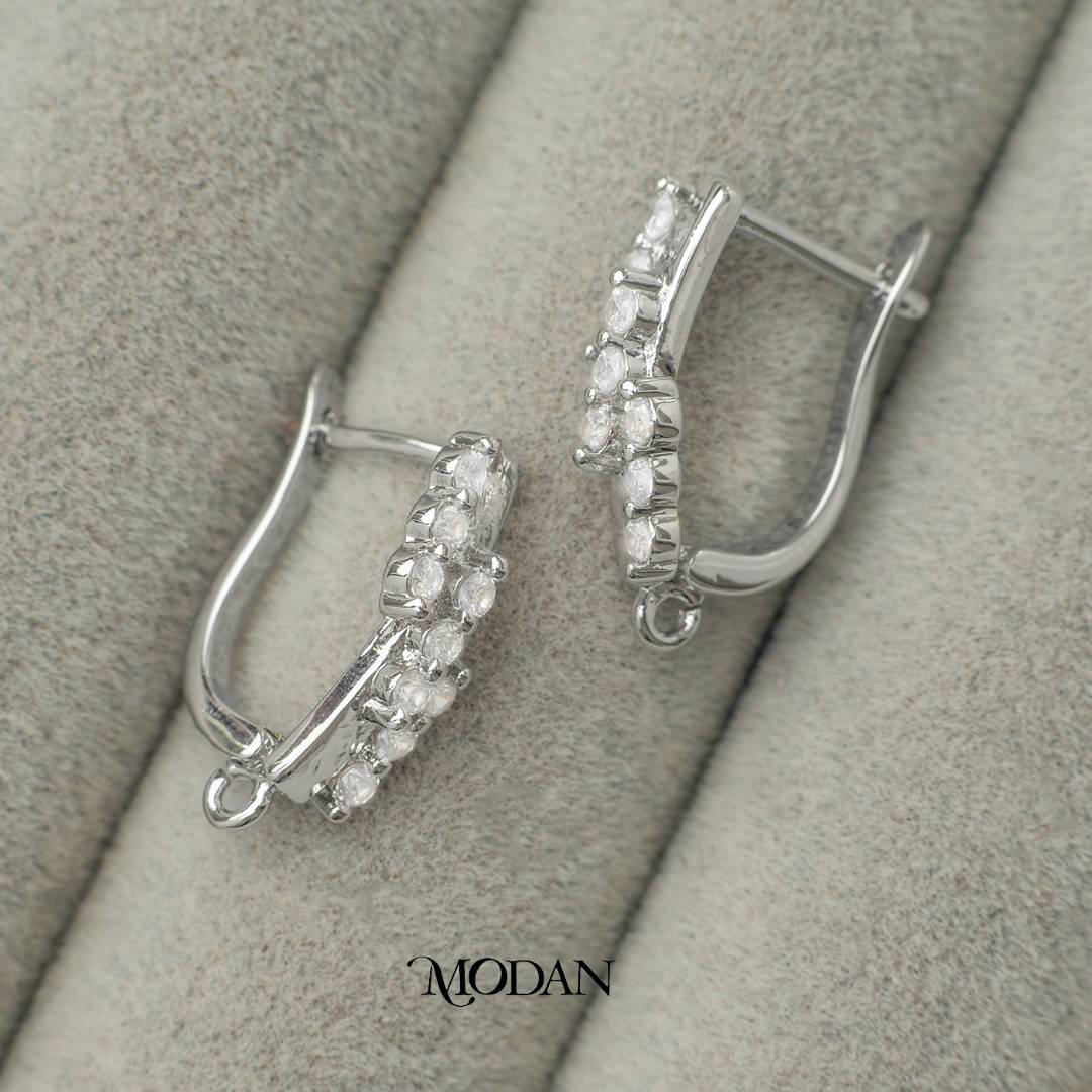 Triple Cubic Zirconia English Lock  DIY Earrings Findings Pengait Anting Berlian Elegant Unfinished Hypoallergenic Gold Filled