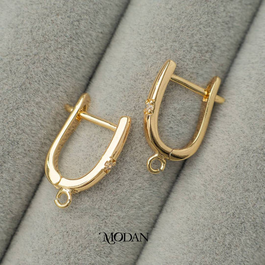Round Cubic Zirconia English Lock DIY Earrings Findings Pengait Anting Berlian Minimalist Unfinished Hypoallergenic Gold Filled
