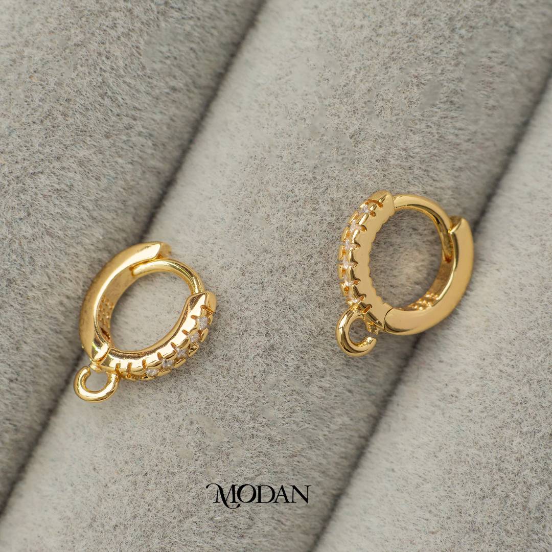 (12mm) Mini Micro Paved Round Huggie Earring DIY Earrings Findings Pengait Anting Bulat Kecil Unfinished Hypoallergenic Gold Filled